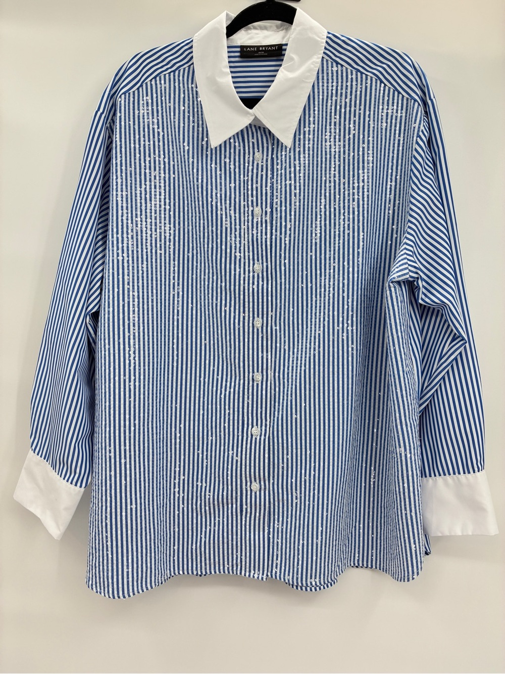 Lane Bryant Stripe Sequin Button Down Contrast Cuff Office Dress Shirt Top 18/20